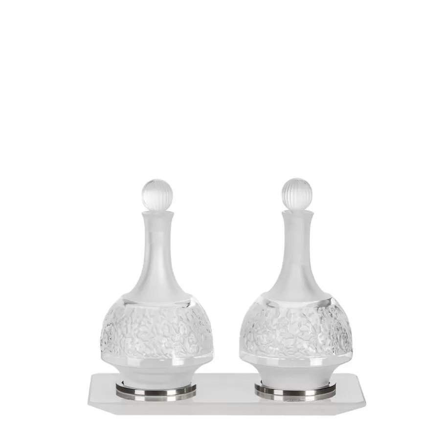 Lalique Table Accessories^Set of 2 Versailles oil/vinegar cruets & tray