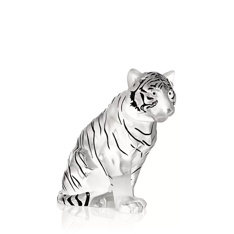 Lalique Sculptures^Sitting Tiger Large Sculpture