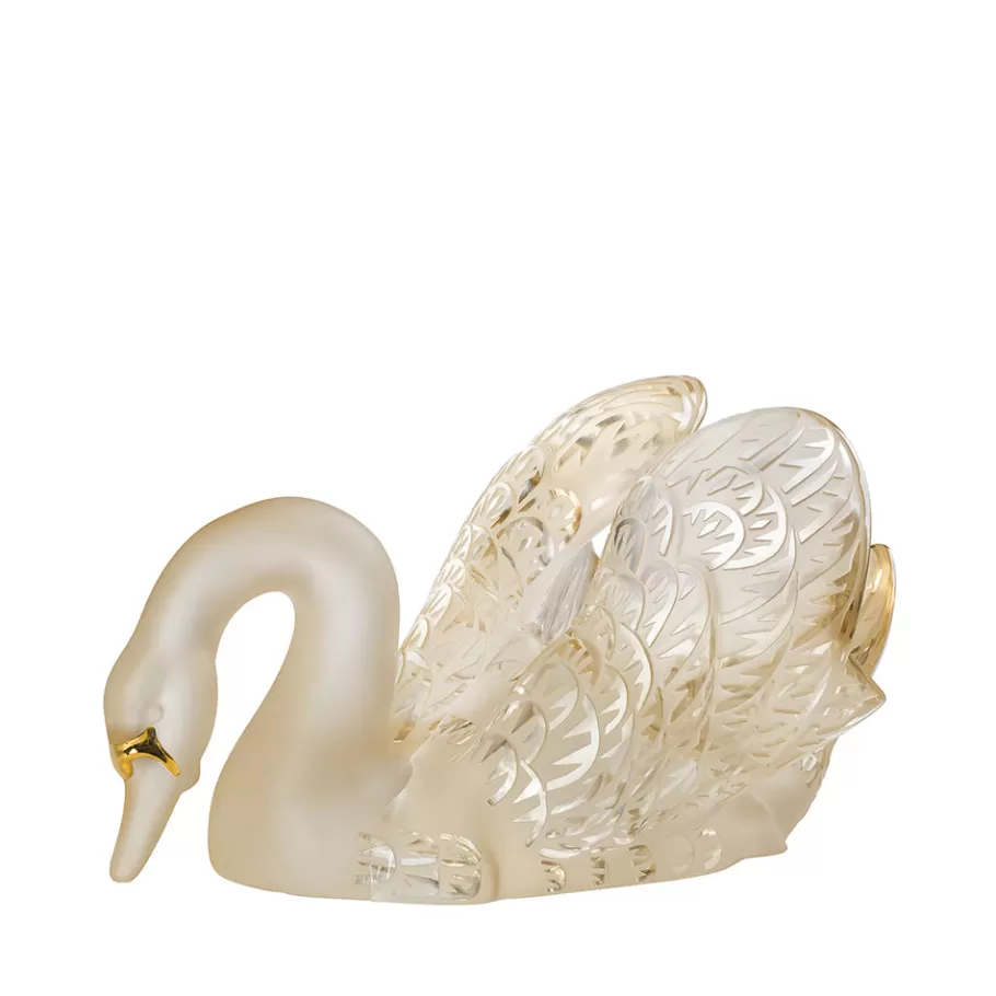 Lalique Sculptures^Swan head down sculpture