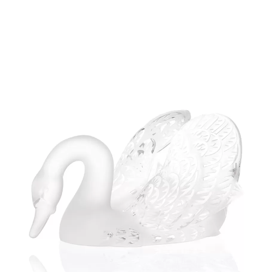 Lalique Sculptures^Swan head down sculpture