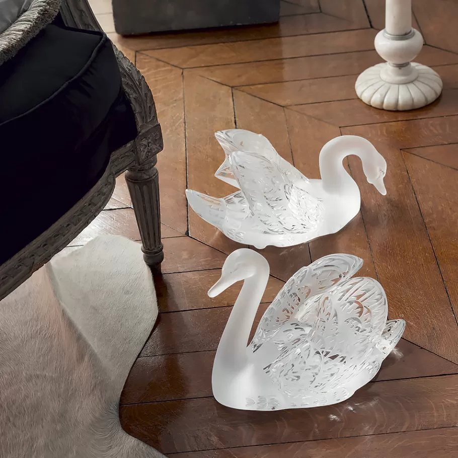 Lalique Sculptures^Swan head up sculpture